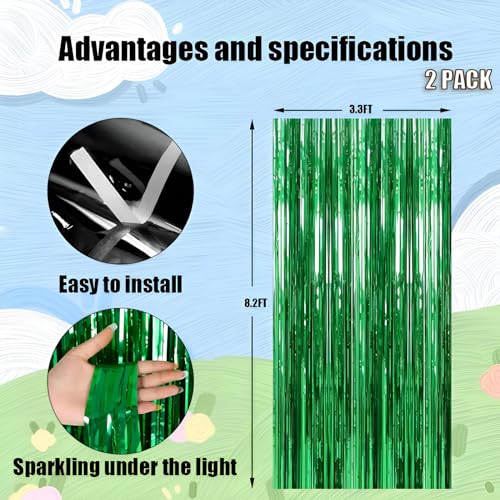 Valentines Day 2 Pack 3.3 * 8.3 ft Foil Curtain Metallic Tinsel Fringe Curtains Photo Booth Props Backdrop for Birthday Wedding Engagement Baby Shower Christmas Holiday Celebration Partyl,Green - color: Green, size: 2 Pack