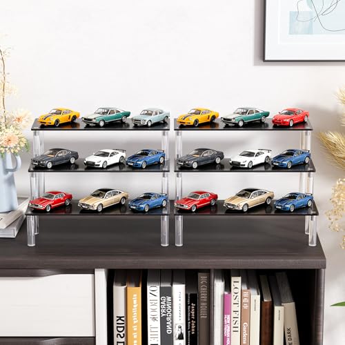 2 Packs Acrylic Display Stand Riser,3 Tier Perfume Organizer Cupcake Stand Acrylic Pop Shelves Holder,Black Desk Display Shelf for Figure,Trinket,Collectibles,Dessert Tray Stands for Party Decor-7.9in - color: Black, size: 7.9x2.8 inch