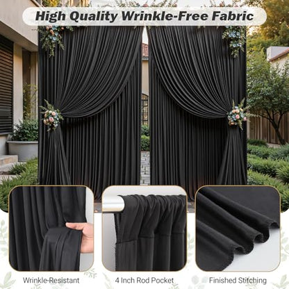 8ftx10ft Wrinkle Free Black Backdrop Curtain - 10 Feet Photography Backdrop Drapes, Silky Polyester Back Drop Cloth for Wedding Baby Shower Balloon Arch Background - color: Black, size: 8FTx10FT (W4'xH10', 2 Panels)