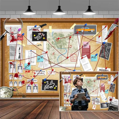 8X6FT Crime Scene Decorations Backdrop Murder Mystery Party Photo Backdrop Detective Photography Background Halloween Spy Party Decorations Background Board Banner Photo Booth Prop Wall Decor - size: 8X6FT
