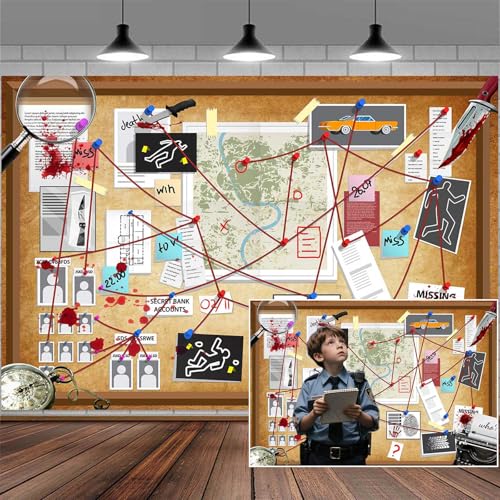 8X6FT Crime Scene Decorations Backdrop Murder Mystery Party Photo Backdrop Detective Photography Background Halloween Spy Party Decorations Background Board Banner Photo Booth Prop Wall Decor - size: 8X6FT