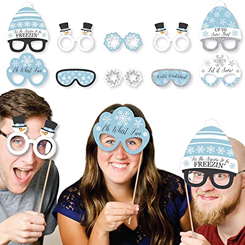 Big Dot of Happiness Winter Wonderland Glasses and Headpieces, Blue Snowflake Holiday Party Photo Props, Winter Wedding Photo Booth Props Kit, Snow Day Activity, Winter Birthday Party Props - 10 Count - color: Winter Wonderland