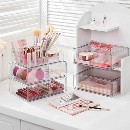 Vtopmart 5 Tier Clear Makeup Organizer with Drawer, Cosmetic Storage for Dresser Countertop and Bathroom Vanity, Beauty Holder for Lipstick Brush Skincare - style: 5 Tier (2 Sizes Drawer)