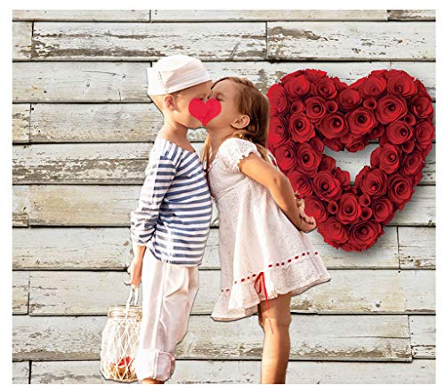 Red Rose Floral Wedding Photography Backdrop Valentine's Day Party Backdrops Love Heart Retro Wooden Wall Photo Background Bridal Shower Birthday Party Banner Photo Studio Prop 150 x 100cm Vinyl Cloth