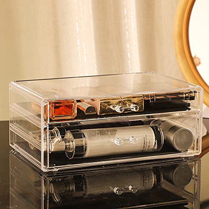 Cq acrylic Clear acrylic organizers Countertop,2 Large Drawers stackable storage bins,clear storage bins for Vanity Jewelry,Hair Accessory,Beauty,Skin Care,Skincare Product stackable storage drawers - size: 1 Long Drawer, 1 Large Long Drawer