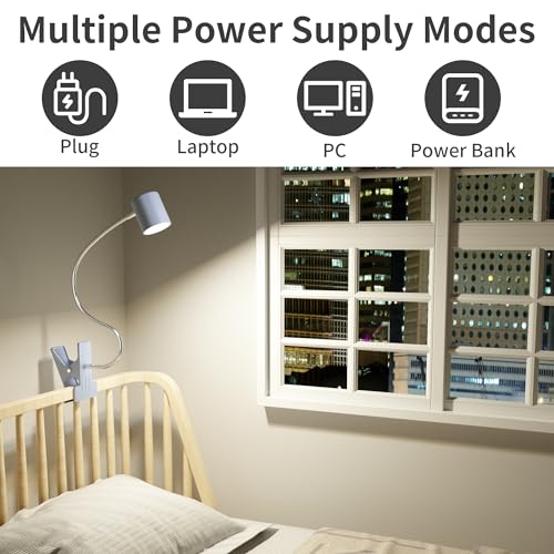 Dott Arts Desk Lamp,USB Clip On Light with 3 Color Modes,LED 10 Levels Brightness Reading Lamp, 360°Gooseneck Book Light,Eye-Care Reading Light for Home Office,Headboards Blue - color: Blue