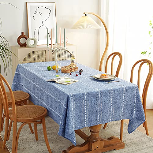 Chassic 60 x 104 inches Farmhouse Style Linen tablecloths, Wrinkle Resistant Washable Dining Room Table Cloths for 6 Foot Rectangle Tables - Hemstitch Blue - color: Hemstitch Blue, size: 104" x 60" (Rectangular)