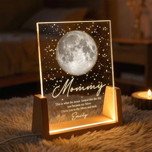 Custom Moon Phase Night Light for Mom, Personalized Moon Phase By Date LED Night Light, The Day You Became My Mom Decor, Mothers Day Gift, Gift from Daughter - color: Style 2