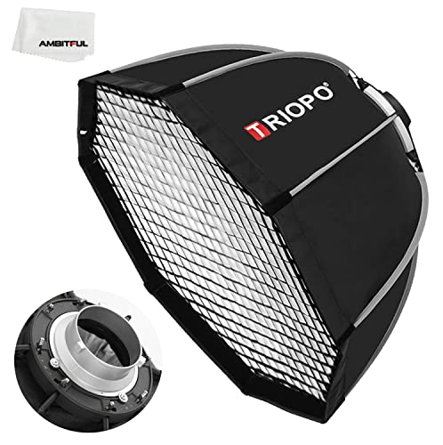 TRIOPO 25.6inch / 65 cm Portable Octagon Umbrella Softbox, Quick Installation Softbox with Honeycomb Grid for Studio Strobe Outdoor Photography, Bowens Mount Compatible - size: 65cm