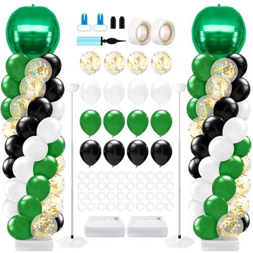 2 Sets Green and Black White Graduation Balloon Column Stand Kit for Class of 2026, Adjustable Floor Balloon Arch Tower with Foil & Latex Balloons, DIY Decor for Grad Ceremony Backdrop - color: Green and Black White