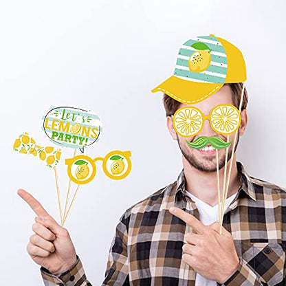 25 Pcs Lemon Theme Photo Booth Props, Lemon Theme Birthday Baby Shower Party Decorations, Summer Citrus Lemonade Party Supplies