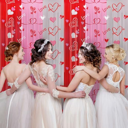 2PCS Valentines Foil Fringe Curtains Backdrop Valentines Party Decor Pink Red Silver Streamers Heart Shape Tinsel Foil Fringe Curtain for Valentine's Day Galentines Day Photo Props Wedding, 3.3x6.6ft - style: Heart