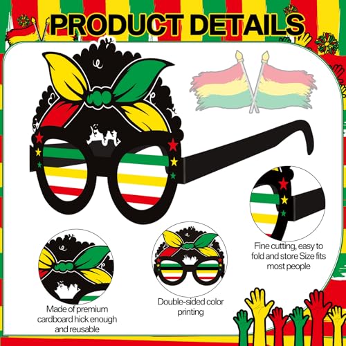 32 Pcs Juneteenth Party Decorations Paper Eyeglasses Black History Month African American Accessories Pan African Flag Photo Booth Props 1865 Freedom Day Celebration Party Supplies - style: Juneteenth