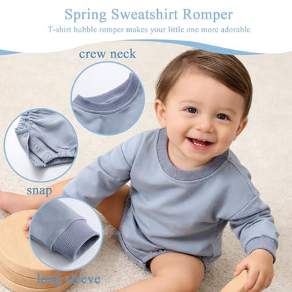 Bafeicao Baby Boy Girl Bubble Romper Color Block Long Sleeve Sweatshirt Romper Outfit Spring Cute Clothes - color: Blue, size: 3-6 Months
