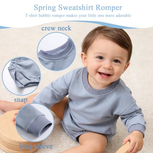 Bafeicao Baby Boy Girl Bubble Romper Color Block Long Sleeve Sweatshirt Romper Outfit Spring Cute Clothes - color: Blue, size: 3-6 Months