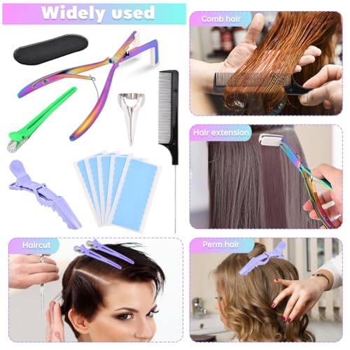 Tape in Hair Extension Tools Kit,Flat Surface Sealing Hair-Extension Plier,Hairs Extension Tape,Hair Gripper Sticker,Hair Clips,Hair Parting Ring,Hair Extensions Styling Tools