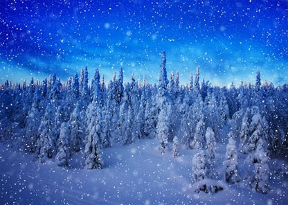 BELECO 6x4ft Fabric Winter Snow Forest Backdrop Snowy Pine Forest Snowflakes Blue Winter Wonderland Background Christmas Party Decorations Banner Photo Video Props - size: 6x4FT