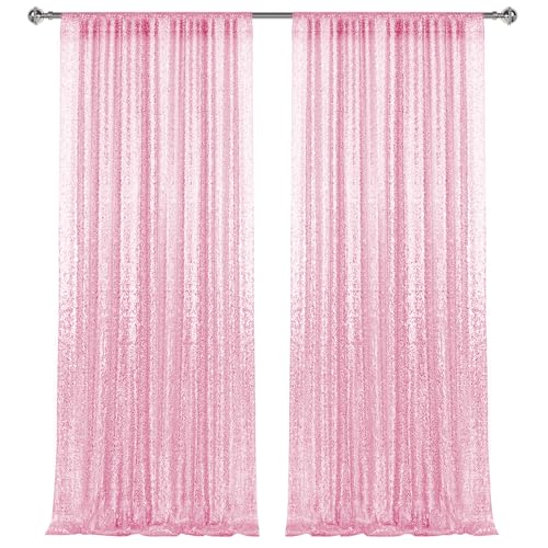 2×8FT-2PCS Pink Sequin Backdrop Curtains Panels, Photography Backdrop Glitter Curtains Fabric Background for Christmas Wedding Party Decor - color: Pink, size: 2X8FT-2PCS