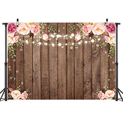 Sensfun 5x3ft Rustic Wood Floral Backdrop for Baby Shower Newborn Studio Picture Photography Retro Wooden Floor Pink Flower Wall Background Wedding Bridal Shower Birthday Party Photoshoot Booth Banner - size: 5X3ft
