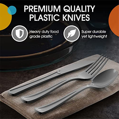 Party Solids 200 Pcs Heavy Duty Plastic Forks - Silver Disposable Flatware, Plastic Silverware - color: Silver