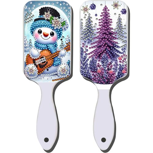 2Pcs Diamond Art Wooden Comb Craft Kit, 5D Special Shaped Rhinestone Diamond Painting Hair Accessories, DIY Sparkly Styling Comb for Daily Use Home Salon Decor (Snowman Christmas Tree) - color: XX062 XX063