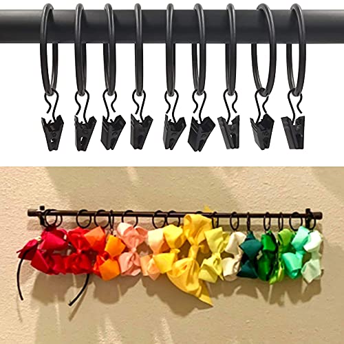 WeeksEight 40 Pack Black Curtain Rings with Clips, Curtain Hooks Hangers Clip Rings for Hanging Drapes Bows Hat, Drapery Rings 1.77 in I D, Fits up to 1.5 in Diameter Curtain Rod. - color: Black, size: 1.7" I D Set of 40