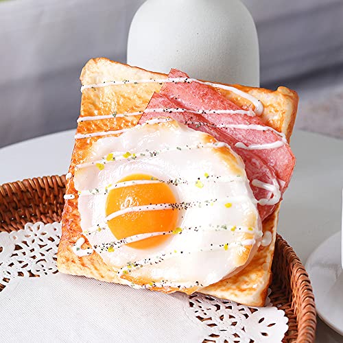 1Pc Artificial Fried Egg Toast Realistic Fake Toast Bread Simulation Bread Slice Model Photography Prop for Home Kitchen Party Shop Display Decoration