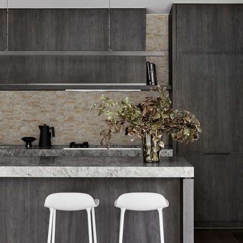 STICKGOO Peel and Stick Backsplash Tile, Stick on Backsplash for Kitchen and Bathroom, Stone Beige Marble Look PVC Mixed Metal Gold Self Adhesive Wall Tiles(Sample) - color: Stone Beige with Metal Gold