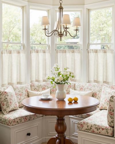 jinchan Beige Linen Kitchen Curtains 24 Inch Tier Curtains Farmhouse Cafe Light Filtering Small Window Drapes Flax Country Rustic Rod Pocket Bathroom Laundry Room RV 2 Panels Crude - color: Rod Pocket Crude, size: 26"W x 24"L (Pack of 2)