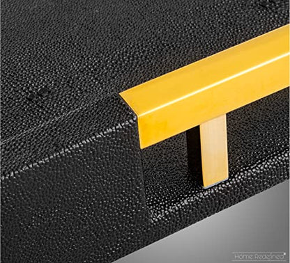 Modern Elegant 17.5"x12" Rectangle Black Glossy Shagreen Faux Leather Decorative Tray Ottoman Coffee Table Perfume Living Room Kitchen Serving Tray with Gold Polished Metal Handles by Home Redefined - color: Black/Gold