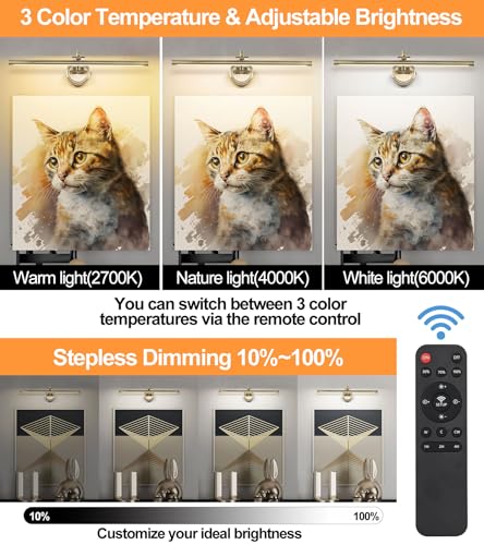 Battery Operated Picture Light, Cordless Art Light with Remote Control, Photo Frame Light with 5000mAh Battery, 3 Color Temperatures & Stepless Dimming for Gallery, Hallway(Antique Bronze, 23.6inch) - color: Antique Bronze, size: 23.6inch