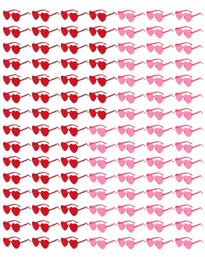 20 Pairs Heart Shaped Sunglasses for Women Colorful Glasses Fun Trendy Transparent Heart Sunglasses Party Favor - color: Red / Rose Red - 100 Pack