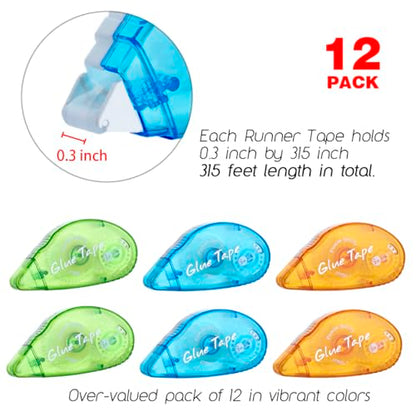 12 Pack Double Sided Tape Roller, Scrapbooking Tape, Permanent Adhesive Tape Dispenser Runner for Crafts and Arts Projects, Photo-Safe - color: Yellow+green+blue