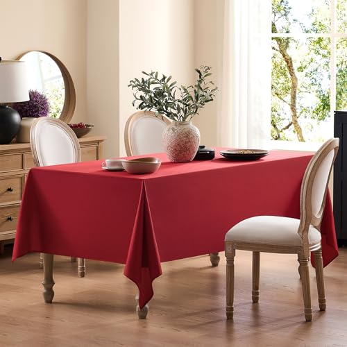 Faux Linen Tablecloths for Rectangle Tables, Burlap Textured Table Cloths Washable Farmhouse Table Cover Water Resistant for Dining, Wedding, Outdoor(Red, 52"×70") - color: Red, size: 52" x 70" (Rectangular)
