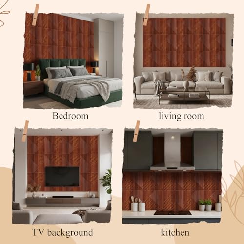 Hahafelt 20 Pack 3D Fluted Wall Panels, 12'' x 12'' Cover 20 Sq. ft, Waterproof PVC Textured Wood Grain Slat Tiles for Interior Wall Ceiling TV Background Living Room Bedroom Office Lobby Home Decor