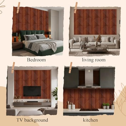 Hahafelt 20 Pack 3D Fluted Wall Panels, 12'' x 12'' Cover 20 Sq. ft, Waterproof PVC Textured Wood Grain Slat Tiles for Interior Wall Ceiling TV Background Living Room Bedroom Office Lobby Home Decor