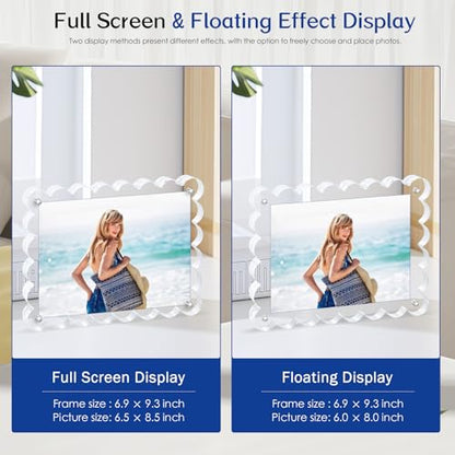 Magnetic Photo Frame 6×8Inch - 2Pack Acrylic Scalloped Glass Frames, 12+12mm Thick Double-Sided Design.Clear Picture Frame with Thick Block | Trendy Home Gift Set (2 Pack, 6×8) - color: 2 Pack, size: 6×8