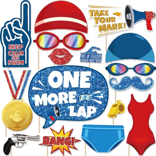 Swimming Party Birthday Photo Booth Props Swim Team Pool Waves Summer Beach Themed Decor Photobooth Props for Swimmers Team Gifts Swim Party