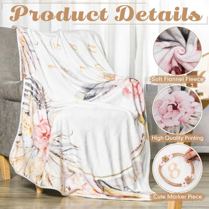 Chumia 6 Pcs Baby Monthly Milestone Blanket for Girl 60" x 40" Butterfly Milestone Blanket Age Photo Photography Backdrop with Newborn Calendar Growth Chart Bib Headband(Beigh,Boho Pattern) - color: Beigh