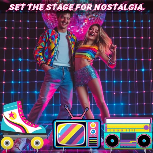 Soulchen 3 Pcs 24 Inch Large 80s 90s Photo Booth Props Retro 80s 90s Birthday Party Decorations Boombox Neon Television Roller Skates Frame Backdrop for Hip Hop Musical Party Supplies - style: 80s