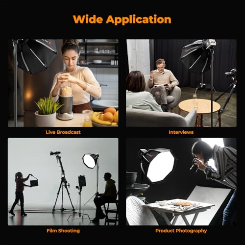 K&F CONCEPT 15.7"/40cm Octagonal Softbox, Quick Folding Quick Set Up Compatible with PL-60B COB LED Video Light with Diffusers/Honeycomb Grid/Bag