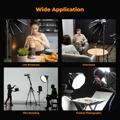 K&F CONCEPT 15.7"/40cm Octagonal Softbox, Quick Folding Quick Set Up Compatible with PL-60B COB LED Video Light with Diffusers/Honeycomb Grid/Bag
