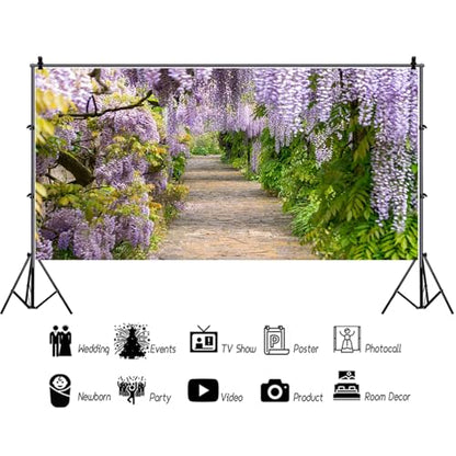 20x10ft Background for Purple Cirrus Pathway Photography Backdrop Purple Wisteria Violet Vine Wedding Ceremony Anniversary Honeymoon Birthday Children Adults Photo Studio Vinyl Props - size: 20x10ft