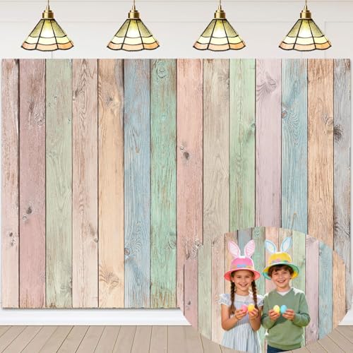 Colorful Wood Backdrop 8x6FT Easter Pastel Rustic Wooden Photography Background Easter Baby Shower Birthday Party Decorations Portrait Photoshoot Studio Props - size: 8x6FT