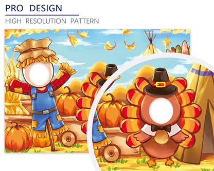 Thanksgiving Face in Hole Backdrop 5 x 3.3 ft, Scarecrow Turkey Indian Face Cutout Photo Props, Friendsgiving Party Photography Background, Fall Festival Turkey Day Decoration Kids Photo Booth Props