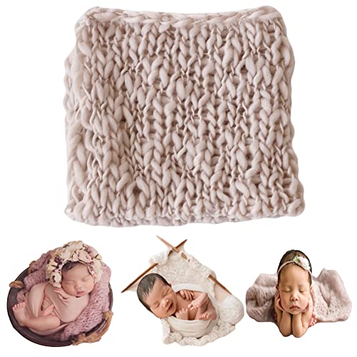 Baby Photography Props Basket Braid Wool Wrap Newborn Photo Shoot Baskets Filler Posing Stuffer Background Blanket - color: Beige