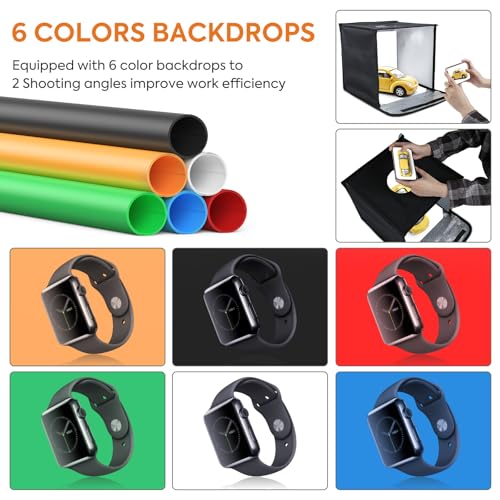 Photo Light Box 12 inch, Photography Lighting Tent Studio Kit with 3-Color Temperature Dimmable LED Light, 6 Colors Backdrops for Jewelry/Artwork/Small Objects Tabletop Studio