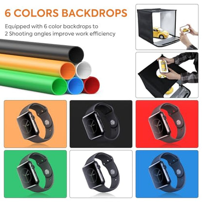 Photo Light Box 12 inch, Photography Lighting Tent Studio Kit with 3-Color Temperature Dimmable LED Light, 6 Colors Backdrops for Jewelry/Artwork/Small Objects Tabletop Studio