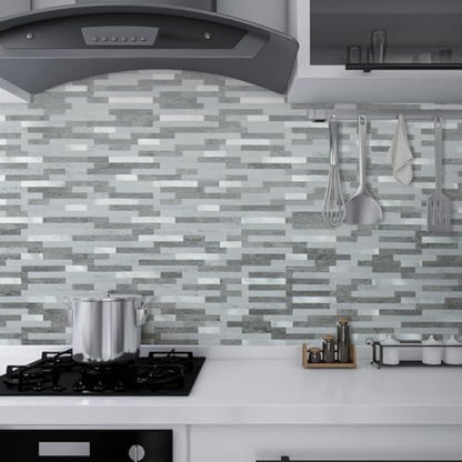 AULIGET 2 Sheets Faux Stone Peel and Stick Backsplash, Grey Slate Look PVC Wall Tile Stick on Backsplash for Kitchen and Bathroom - color: Grey Slate + Metal Silver, size: 2 Sheets, 6"x12"x0.12"