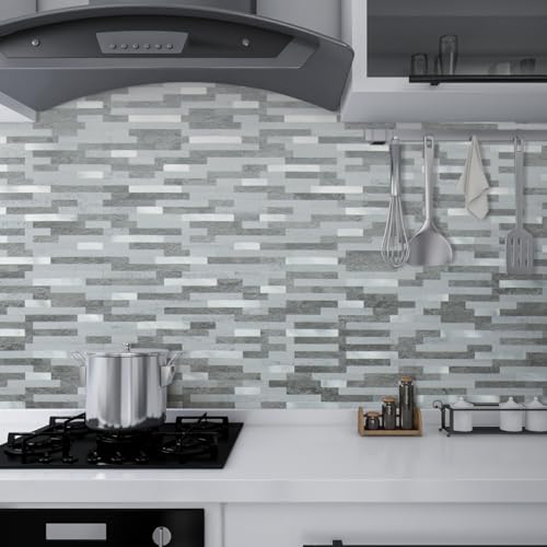 AULIGET 2 Sheets Faux Stone Peel and Stick Backsplash, Grey Slate Look PVC Wall Tile Stick on Backsplash for Kitchen and Bathroom - color: Grey Slate + Metal Silver, size: 2 Sheets, 6"x12"x0.12"